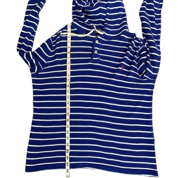 Polo By Ralph Lauren Blue White Striped Drawstring Hoodie Size Med Preppy Grunge - Picture 10 of 12